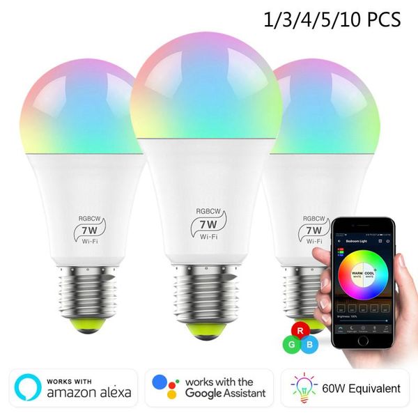 

bulbs 1/3/10pcs smart wifi light bulb 7w rgb magic lamp wake-up lights compatible with alexa and google assistant dropship
