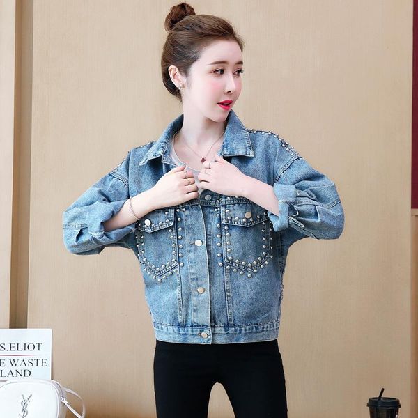 

large size denim women's jacket rivet solid color stitching loose women cing fashion 2021 autumn new streetwear, Black;brown