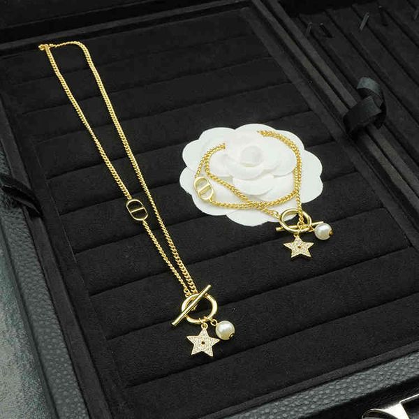 

70% off 2021 new star pearl necklace net red same ins style clavicle chain layer bracelet set, Golden;silver