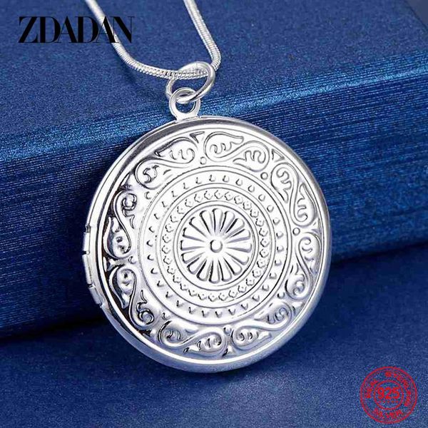 

chains zdadan 925 sterling silver round frame pendant necklace 18/20/22/24inch snake chain for women fashion wedding jewelry gift