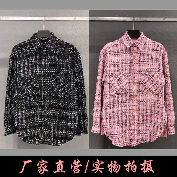 

21 spring women designer sweater shirts new style plaid loose yang mi same shirt coat ins fashionable men's and women's love coat, White;black