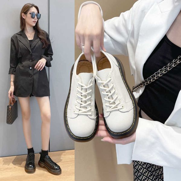 

women's sho 2021 single shoe muffin thick soled women's autumn british style short face leather small women