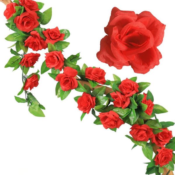 

decorative flowers & wreaths artificial silk rose flower vine fake hanging leaves string garland for wedding arch home garden wall spring de