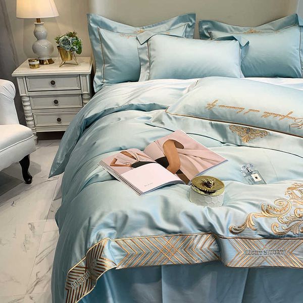 

european light luxury style 100 thread count embroidery luxury satin four piece set italian simple cotton quilt cover bedding