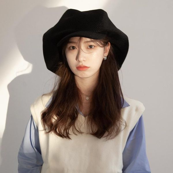 

stingy brim hats style super large japanese women's octagonal hat fashion casual all-match painter sboy beret, Blue;gray
