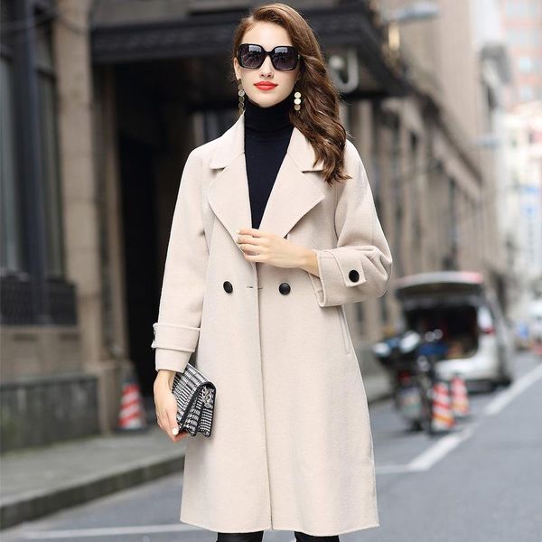 

women's wool & blends kmetram 100% coat female jacket autumn winter women clothes 2021 korean long woolen coats casaco feminino my3390, Black