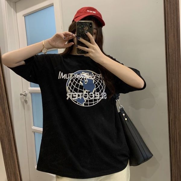 

summer 2021 new of the women t casual korean letter print school shirt harajuku hip hop style loose sleeve short t-shirt xvjh, White