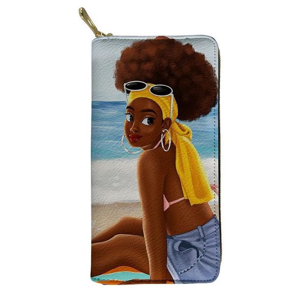 

wallets hycool purse for women sea side african girl print teenager girls casual wallet long pu leather clutch female money card pouch, Red;black