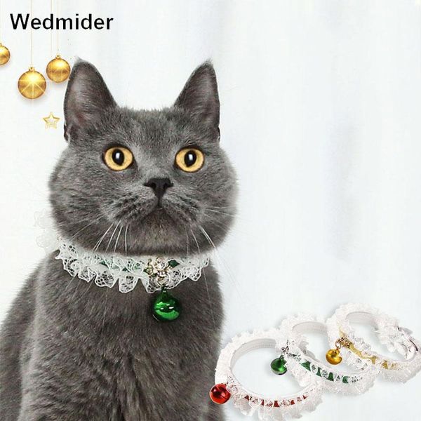 

lovely cat dog lace collar with bell adjustable buckle collar for cat puppy pet supplies dog accessories small