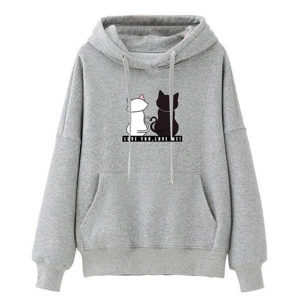 

women hoodies casual sweatshirt with pocket winter ladies baggy cat jumper pullover cute hoodies, Black