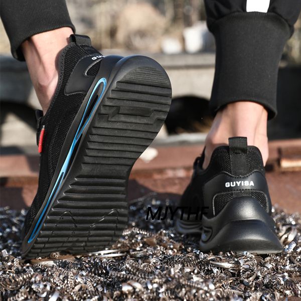 

new 2021 work safety shoes men with steel toe cap work shoes indestructible protective shoes lightweight security men, Black