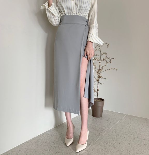 

2021 autumn solid work wear high waist maxi skirt women bottoms new ol elegant vintage formal long skirts womens l23p, Black