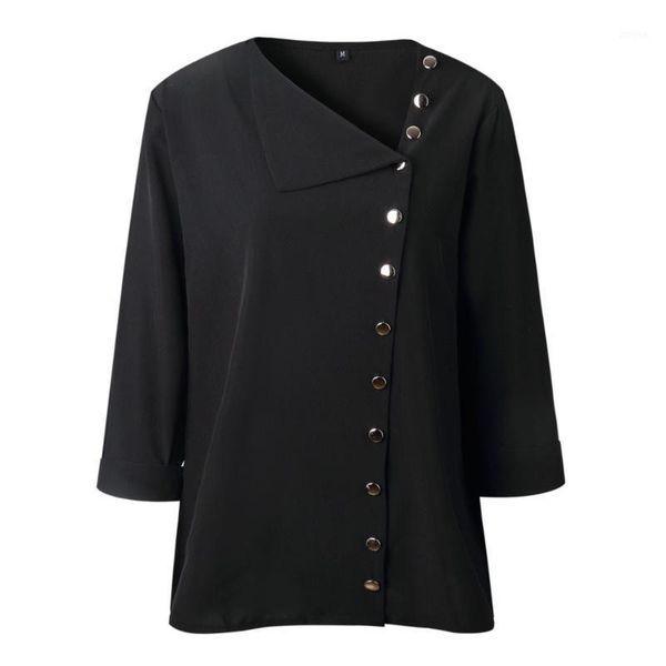 

winter womens casual lapel neck shirt ladies long sleeve buckle girl blouse button irregular diagonal collar female clothing women's bl, White