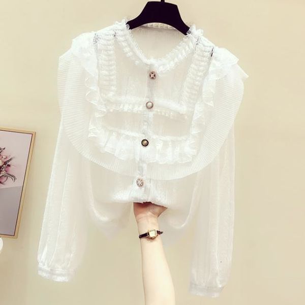 

babados seam plied sweet lace female shirt 2021 spring new design long sleeve lady white black blouse 9lb6