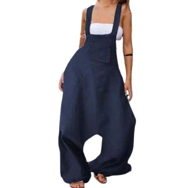 

women's pants & capris jumspuit sleeveless baggy overalls women solid color wide leg dungarees romper for street, Black;white