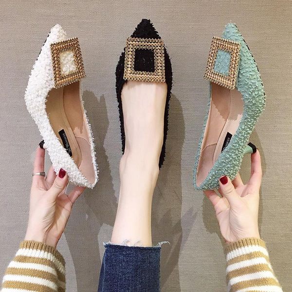 

fashion buckle pumps women high heel shoes elegant rhinestone ladies office shoes pointed toe women party wedding pumps, Black