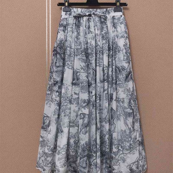 

truevoker summer runway fashion cotton skirt women vintage print mori mid calf length lady cottagecor long 210602, Black