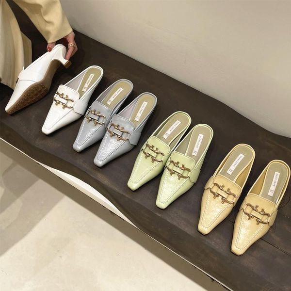 

slippers bailamos women slipper 2021 summer fashion brand mules low heel outsides sandals ladies slides pointed toe slip on luxury beach, Black