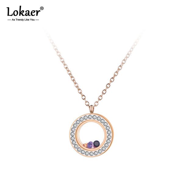 Lokaer Bunte CZ Kristall Anhänger Halskette Rose Gold Edelstahl Strass Ton Neckalce Schmuck Für Frauen Geschenke N19035