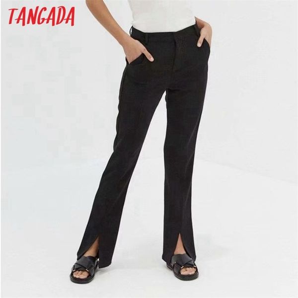 

tangada fashion women black front open suit pants trousers pockets buttons office lady pantalon dz06 210915, Black;white