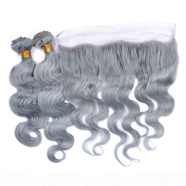 

body wave hair weaves with lace frontal with baby hair peruvian hair silver grey ear to ear lace frontal with extensions, Black