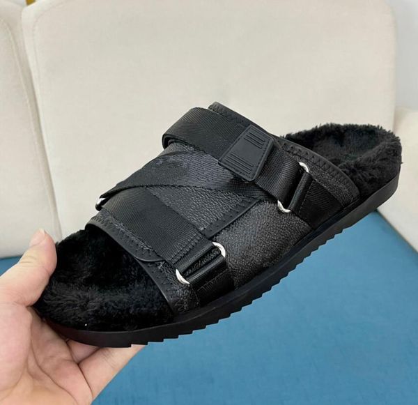 

slipper man' honolulu waterfront winter wool indoor sandals shoes luxurys designers grain leather ebony classical causal, Black;grey