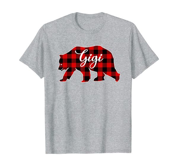 

red plaid gigi bear buffalo matching family pajamas xmas t-shirt, White;black