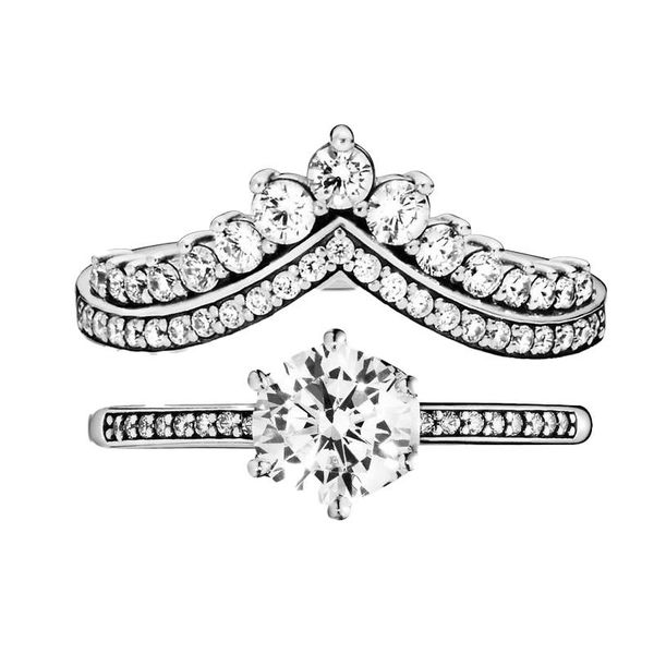 

cluster rings original crown finger love ring luxury trendy 925 silver zircon classic stackable pan jewelry women wedding anniversary gift, Golden;silver