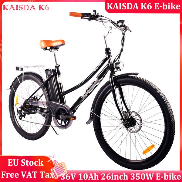 Kostenlose Mehrwertsteuer EU-Lager KAISDA K6 36V 10Ah 26 Zoll 350W Motor City Bike Female Lady Elektrofahrrad Praktisches und stilvolles E-Fahrrad