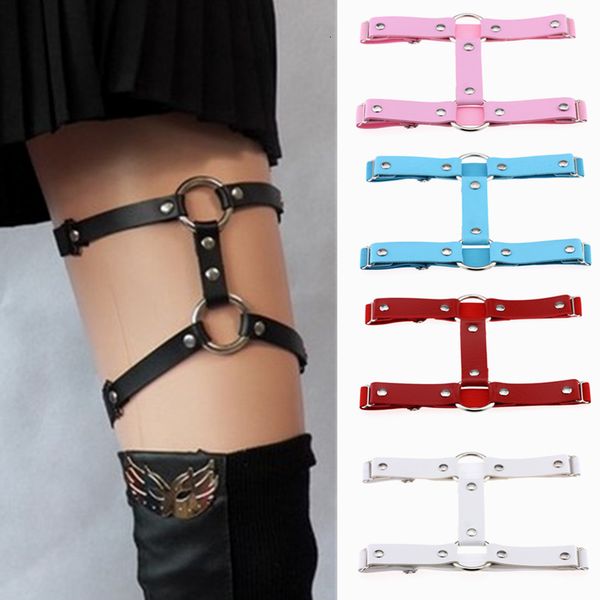 

gothic punk clinker dij bondage leather harnas caged garter women lingerie elastic jarretel belt been ring, Black;white