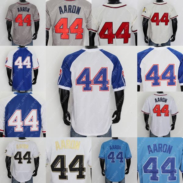 44 Hank Aaron Jersey 1963 1974 1957 Maglie da baseball Bianco Rosso Crema Blu Ed