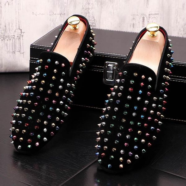 

new men's streets trendy colour rivet casual flats punk shoes homecoming dress wedding party prom oxford loafers zapatos hombre, Black