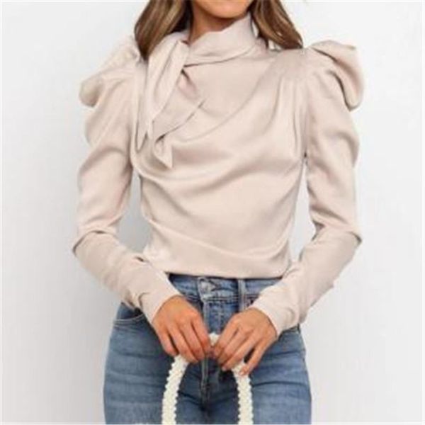 

women's blouses & shirts elegant women shirt spring autumn ladies solid long sleeve chiffon casual vintage blusas clothing 2021, White