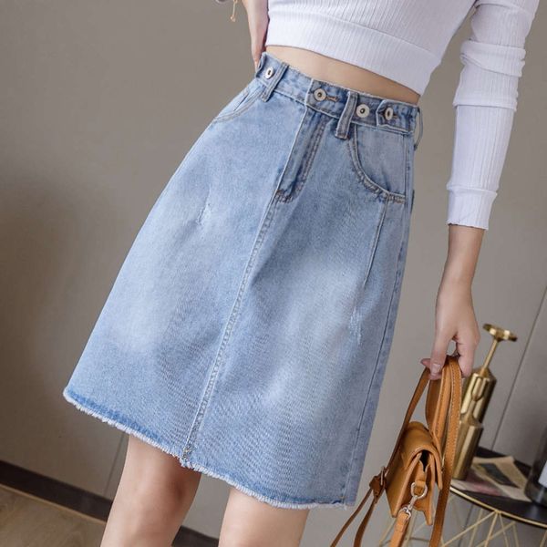 

denim women's spring fashion high waist a-line skirt, Blue