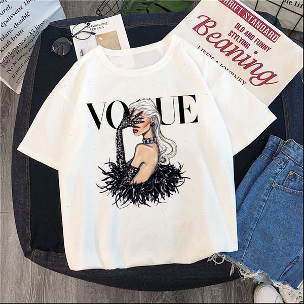 

vogue t shirt summer harajuku womens large size fashion streetwear casual short sleeved female tshirt print o neck tee, White