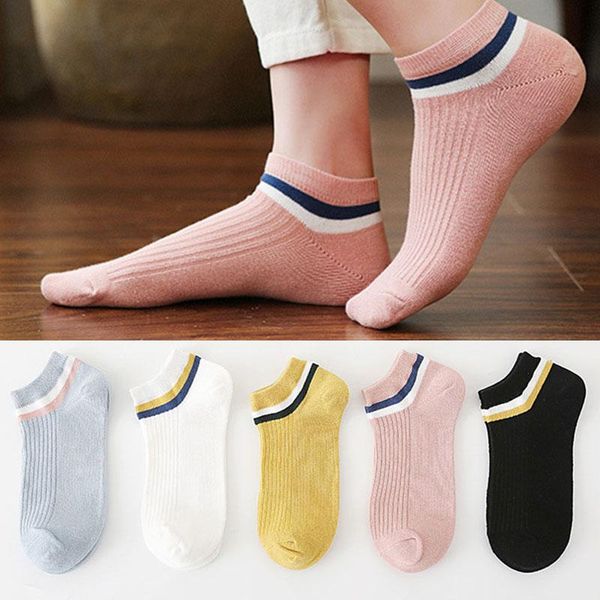 

casual street style socks hosiery soft short sock women girls sport solid color female fashion ankle striped cotton socks, Black;white