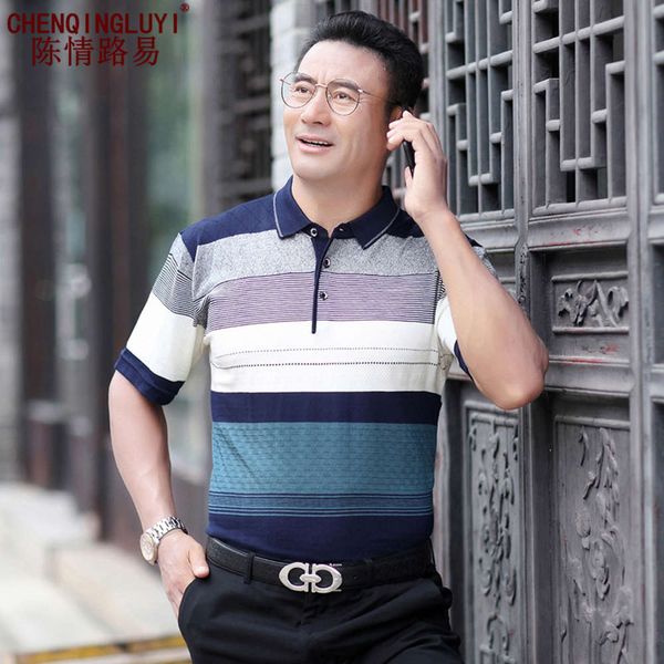 

t-shirt summer middle aged dad ice silk business leisure lapel, White;black