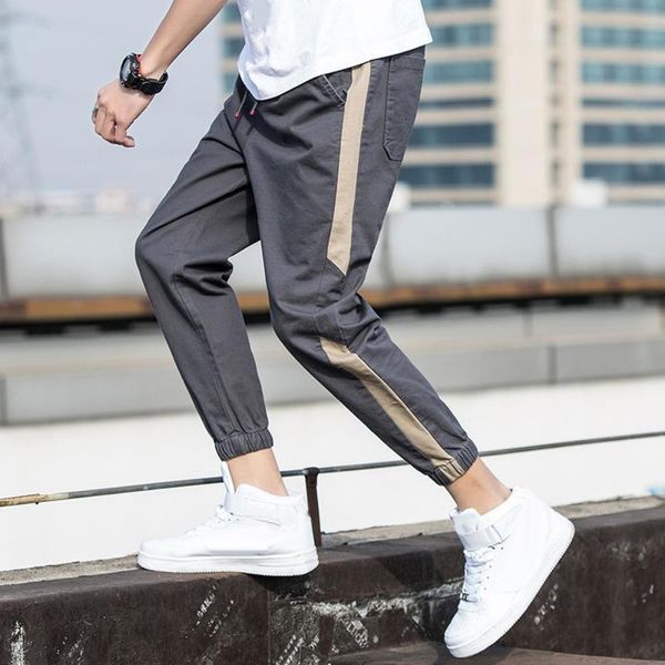 

eam loose casual foot harem single strip joggers multi-pocket broek men sports random, Black