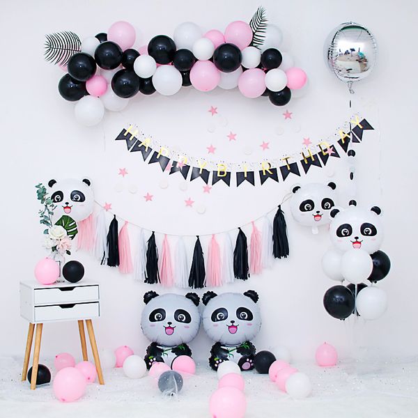 

white black panda balloon arch kit birthday party decoration kids panda balloon garland baby shower panda backdrops