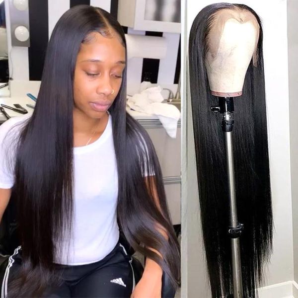 

lace wigs 13x4 straight front human hair for women 30 inch full hd transparent frontal wig brazilian 5x5 closure bob, Black;brown