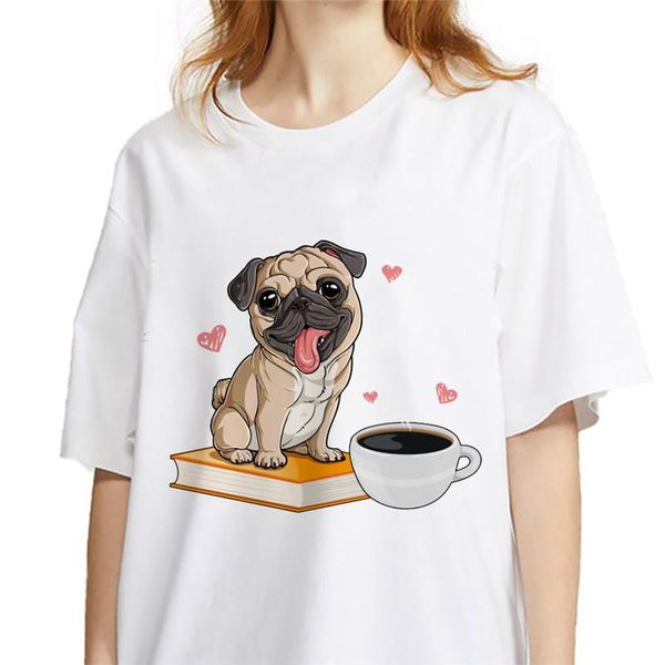 

women's t-shirt summer ladies t shirt round neck short sleeve female tshirt pug dog animal graphic print ulzzang harajuku, White