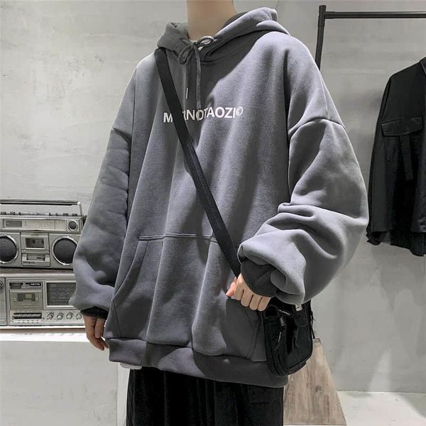 

men's hoodies & sweatshirts male winter plus velvet thickening loose letter printing and versatile simple sweatshirt with large male ho, Black
