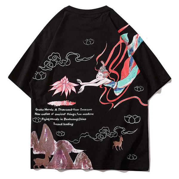 

chaopai hip hop streetwear t-shirt men ancient murals print casual tshirt 2021 oversized summer harajuku cotton short sleeve shirt blacktsrx, White;black