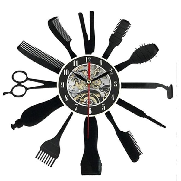 

wall clocks creative clock cd record art hairdresser barber tools design