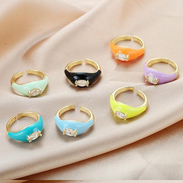 

cluster rings eye women summer dripping oil candy color enamel opening finger creative cz crystal fashion jewelry wholesale, Golden;silver