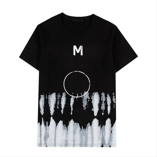 

100% cotton designer t shirt wholesale mens tshirt with ink style printing dyeing womens casual t-shirt washable lovers shirts, White;black
