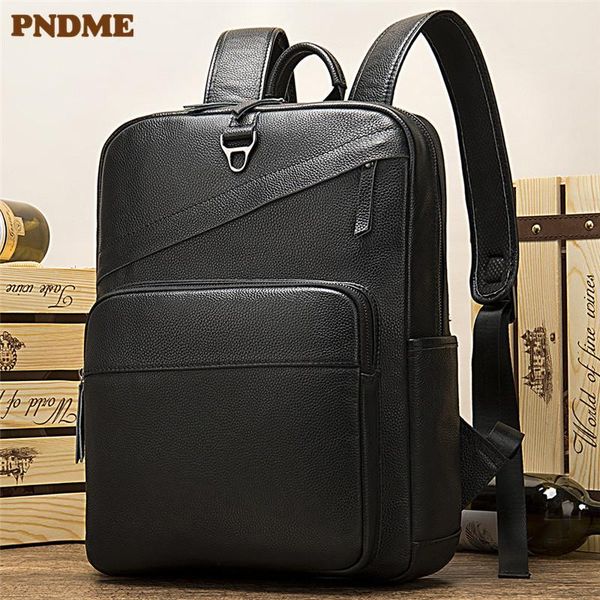 

backpack pndme business casual genuine leather men's black fashion outdoor travel 14 inch lapbookbags cowhide luxury bagpack