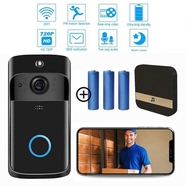 

eshowee wireless doorbell camera waterproof wifi doorbell security cam with chime two-way talk pir motion detection night vision