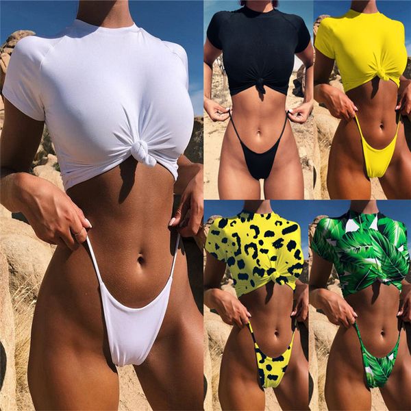 

new sport swimwear women biquini thong knot bikini 2019 swimsuit female t-shirt bathers extreme bikini micro bathing suit