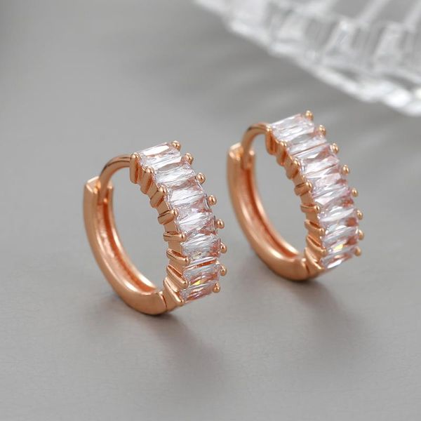 

hoop & huggie 2021 arrival simple classic crystal geometric earrings for women elegant fashion gold color metal party, Golden;silver
